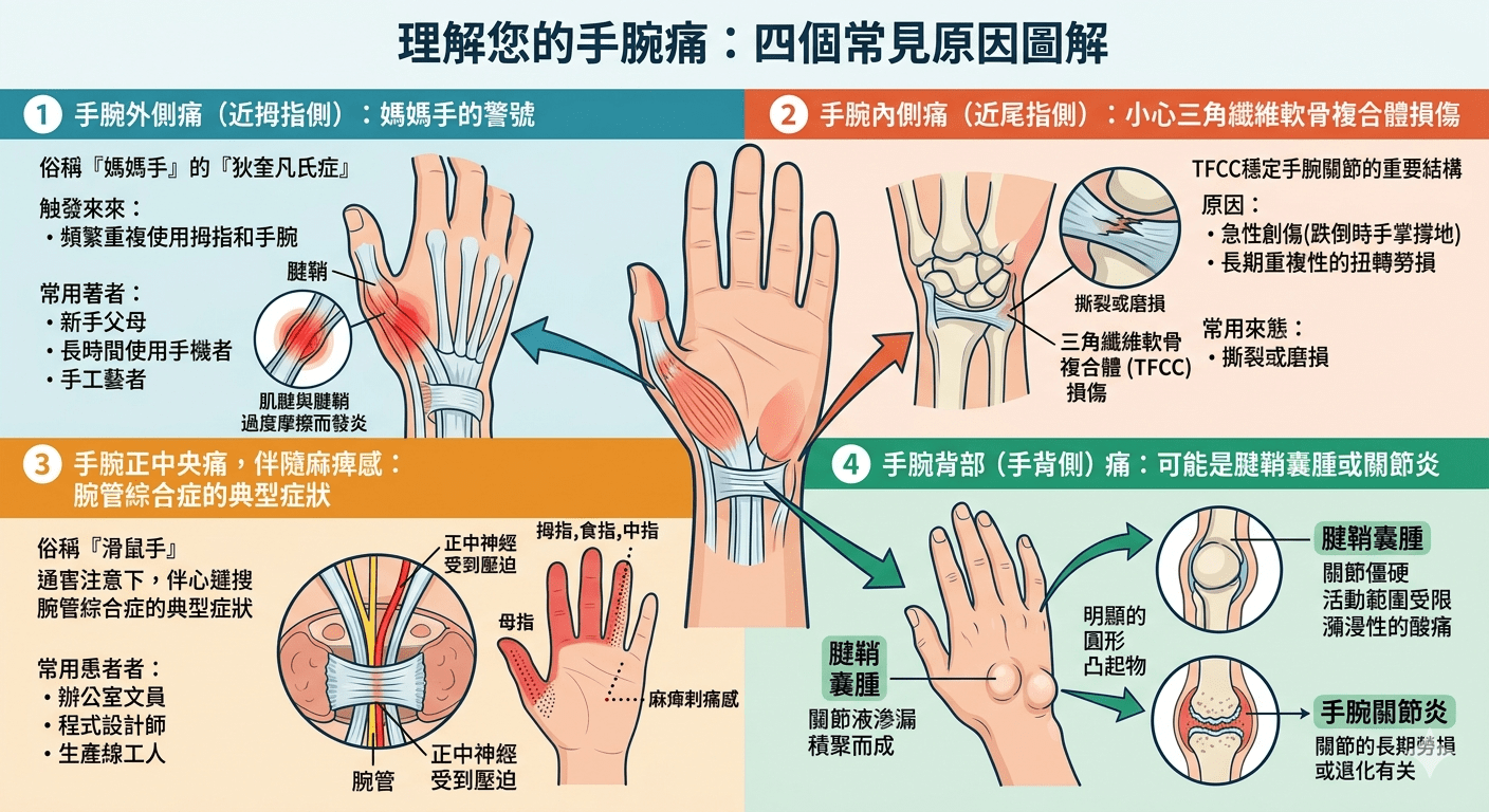 理解您的手腕痛：四個常見原因圖解